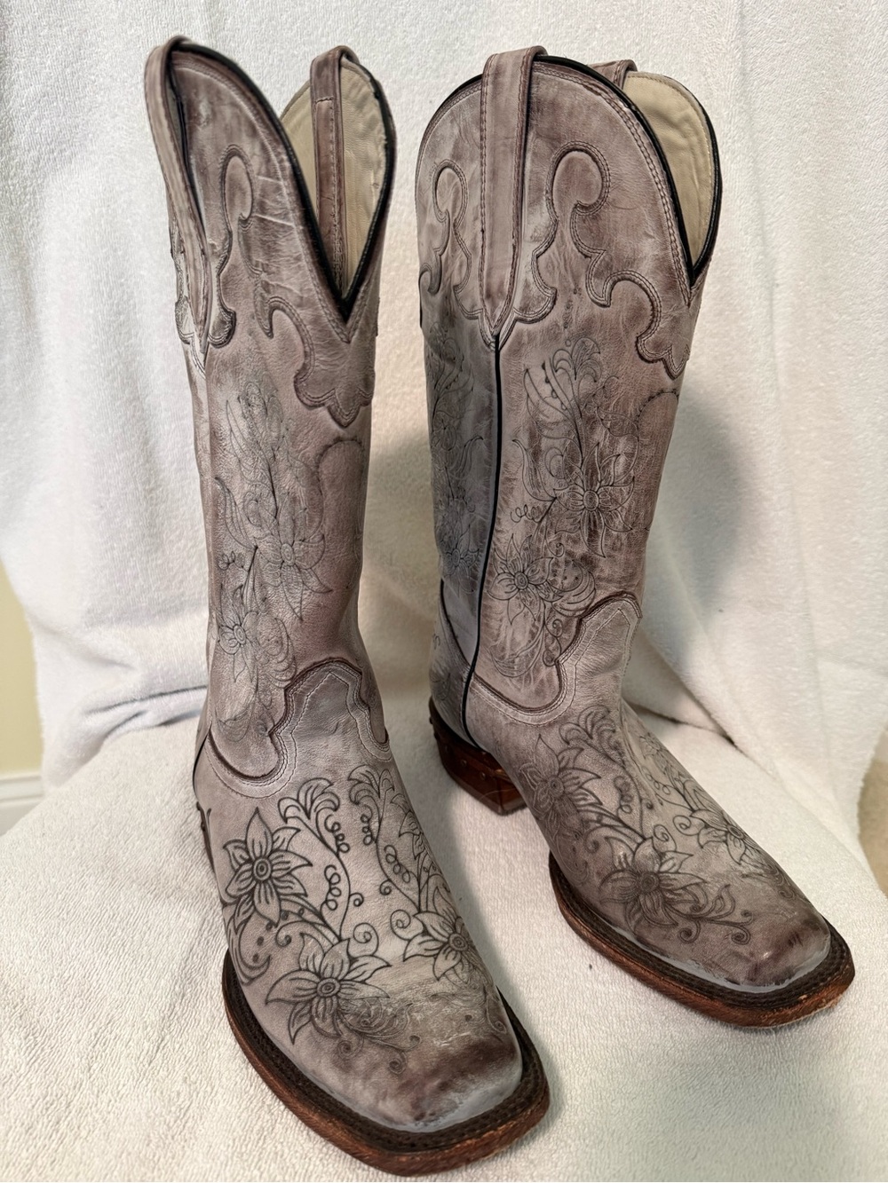 JB Dillon Reserve Embroidered Western Cowboy Boots Weathered Gray 8.5 B
